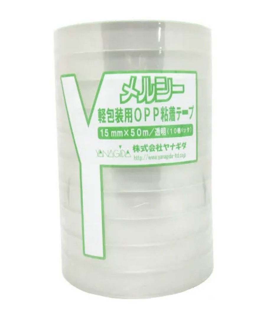 メルシー　軽包装OPP粘着テープ  透明 15mm×50m 結束資材 OPPテープ
