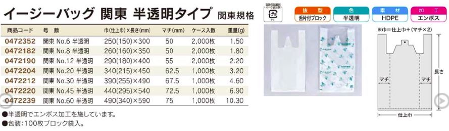 【福助工業】イージーバッグ 関東 半透明タイプ NO,20  340(215)×450 マチ62.5 袋 その他 レジ袋