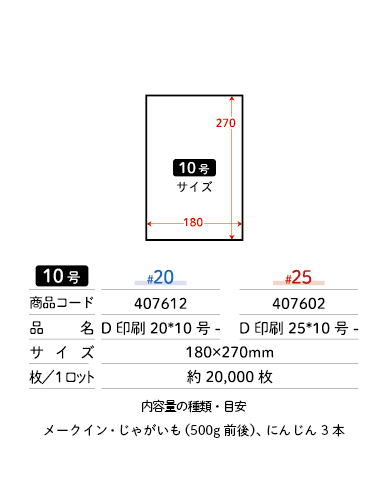 【版代無料】デジタル オリジナル印刷袋 NO,10  【#25】 10号 180×270 袋 青果物 印刷 平袋