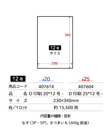 【版代無料】デジタル オリジナル印刷袋 NO,12  【#20】 12号 230×340 袋 青果物 印刷 平袋
