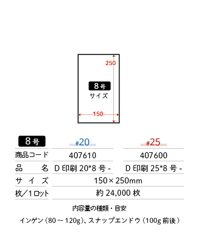 【版代無料】デジタル オリジナル印刷袋 NO,8  【#25】 8号 150×250 袋 青果物 印刷 平袋
