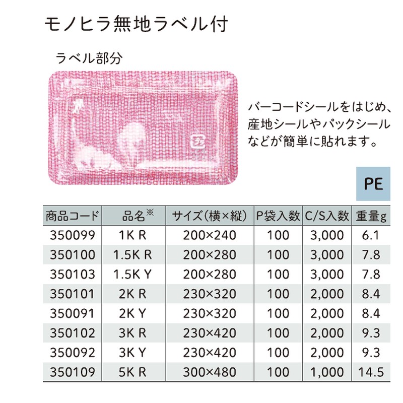 信和 モノヒラネット 5K 無地ラベル付き 赤色 300×480 ネット モノヒラネット