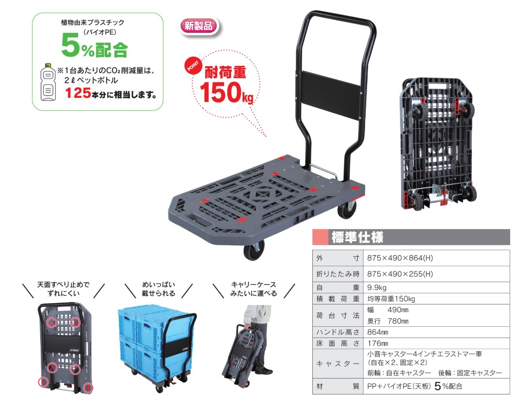 岐阜プラスチック工業 台車 スタイリス GY(グレイ) 878×490×864 均等